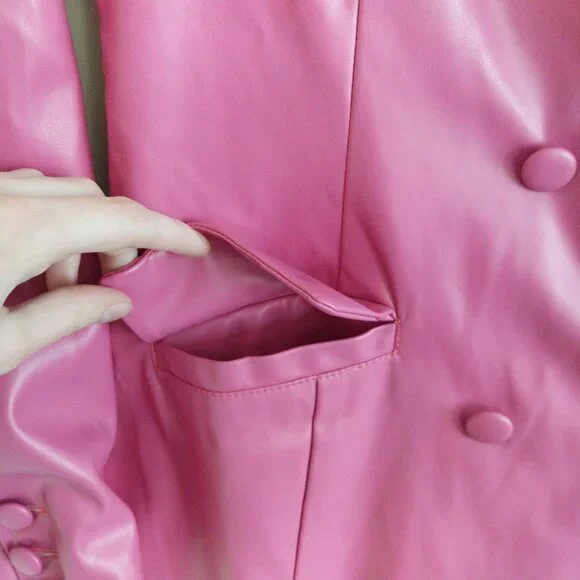 Pink Lily Faux Leather Double Breasted Jacket Blazer New Without Tag Size Large - Picture 4 of 10
